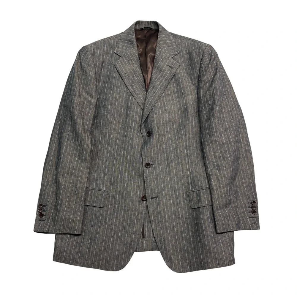 Andrea Caracciolo 44L 54 38x33 100% Linen Delave Stripe Sartoriale Italy Suit